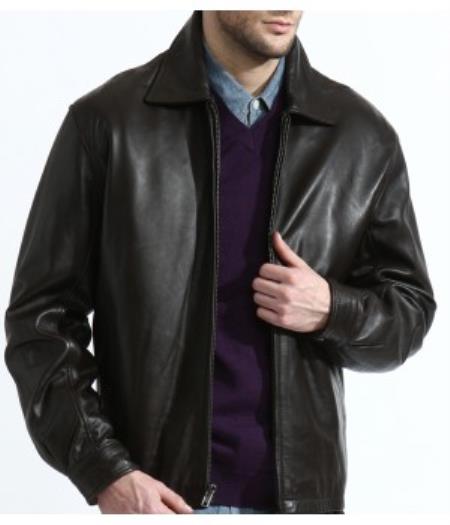 Mensusa Products Mens Lambskin, James Dean Classic Front-Zip Jacket In 100% Genuine Lambskin Leather
