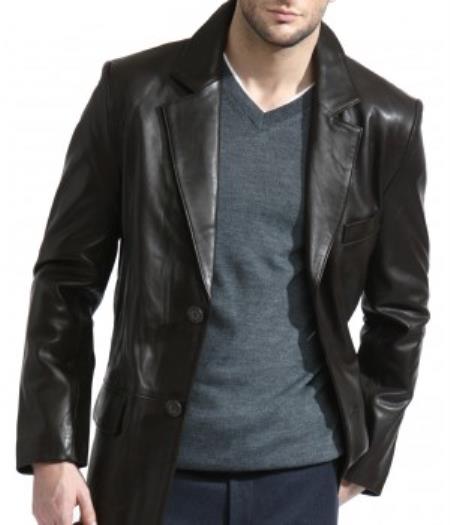 Mensusa Products Men's Classic 2-Button Black Lambskin Leather Blazer Sports Jacket