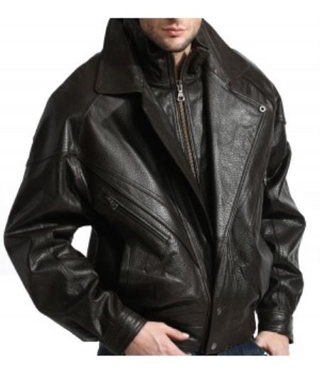 Mensusa Products A Classic, Double-Collared Leather Bomber Jacket In A Premium Grade Lambskin Black
