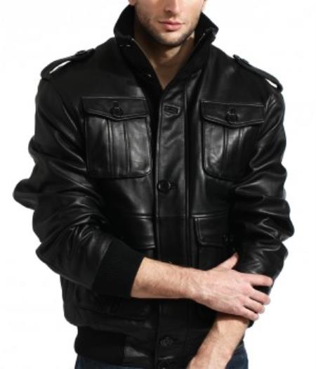 Mensusa Products Men's Military Meets Safari Bomber In 100% Soft Authentic Lambskin Leather