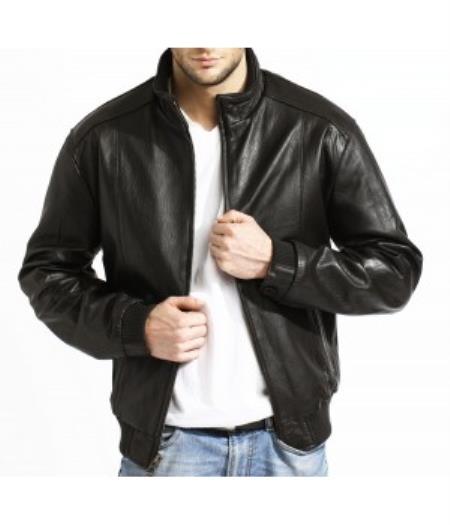 Mensusa Products Mens Modern Leather Bomber Jacket, Full Grain Lambskin Black And Brown