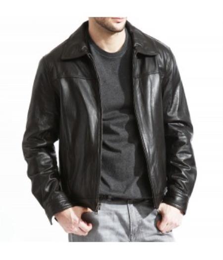Mensusa Products Mens Modern James Dean Leather Jacket, Full Grain Lambskin Black & Brown