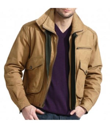 Mensusa Products Men's Classic Tan Suede Nubuck Bomber Jacket