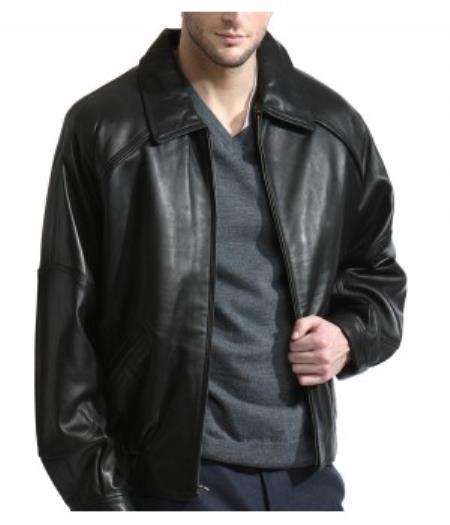 Mensusa Products Mens Retro Throwback Lambskin Leather Bomber Jacket Black