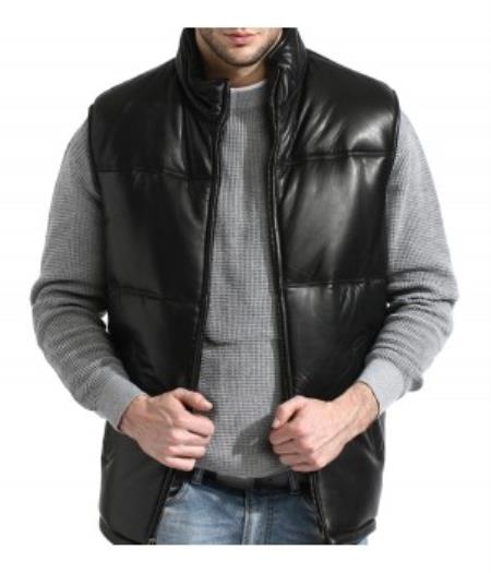 Mensusa Products A Classic Padded Bubble Vest In An A-GRADE, SOFT Lambskin Leather Black