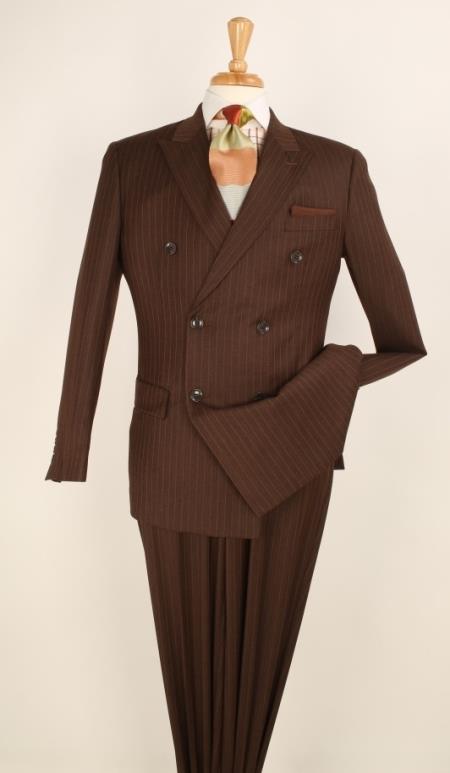 Mensusa Products No Pleated Flat Front Pants Side Vents Pinstripe Double Breasted Suit Side Vent