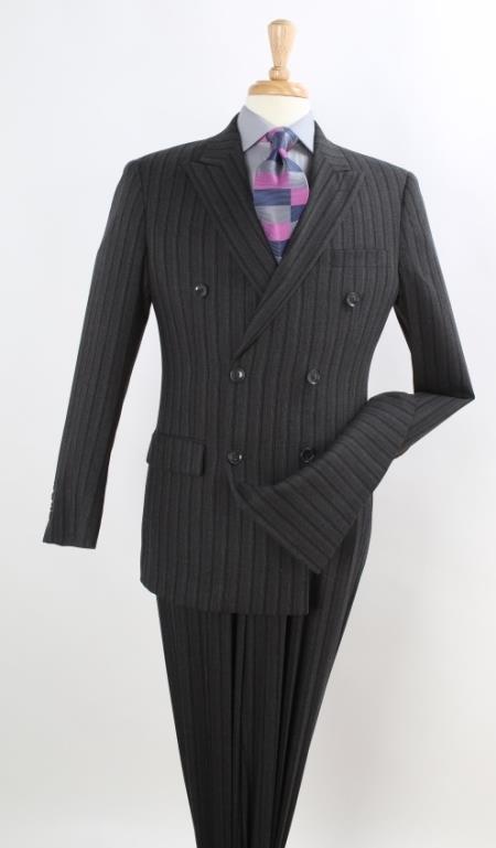 Mensusa Products No Pleated Flat Front Pants Side Vents Pinstripe Double Breasted Suit Side Vent