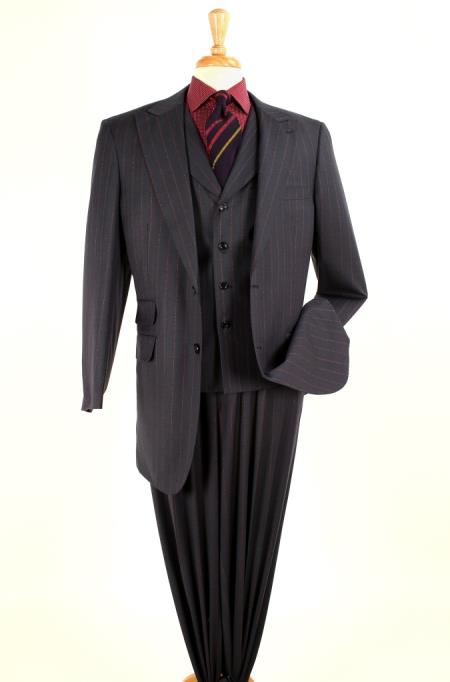 Mensusa Products Men's 3 piece 100% Wool Fashion Suit - Fashion Stripe Black,Charcoal,Gray,Tan And Blue