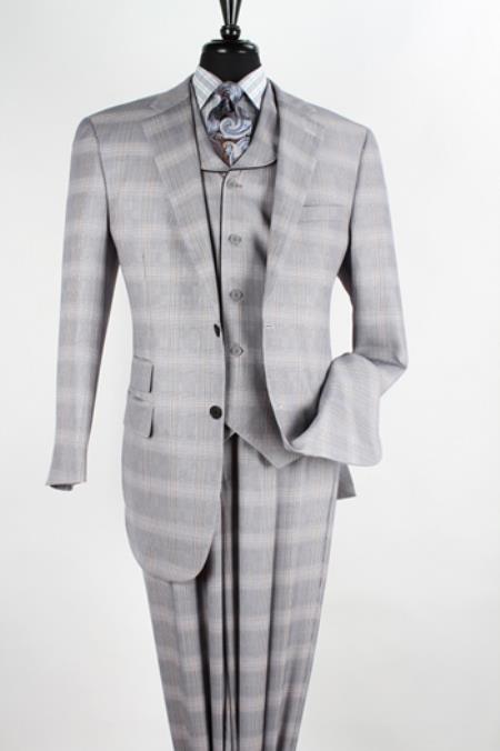 Mensusa Products Men's 3 piece High Fashion Suit - Fancy Plaid Grey