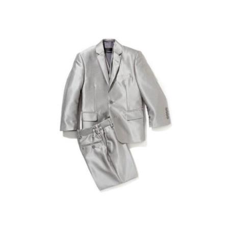 Mensusa Products Mens Shiny Silver Grey Sharkskin Boys Kids Youth 3 Piece Premium suit