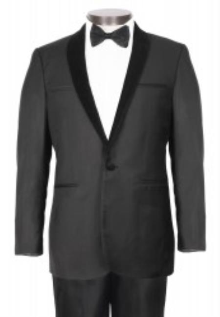 Mensusa Products 1 Button Black Tuxedo With Stylish Velvet Shawl Lapel - Slim Fit