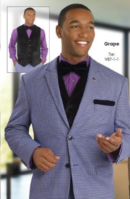 Mensusa Products 2 Button Vested 3 Piece Suit Pleated Pants Ticket Pocket Grape