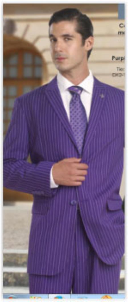 Mensusa Products 2 Button Vested 3 Piece Suit Pleated Pants Ticket Pocket Purple