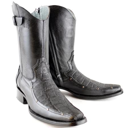 Mensusa Products Wh-Dimond Western Cowboy Boot Bota Europea Piel Elefante Con Borde Negro