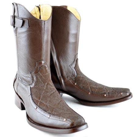 Mensusa Products Wh-Dimond Western Cowboy Boot Bota Europea Piel Elefante Con Borde Cafe