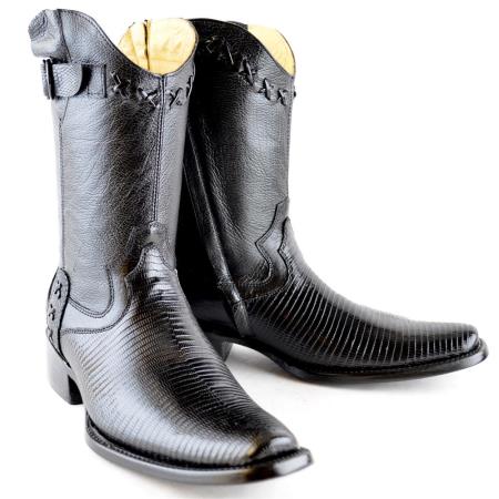 Mensusa Products Wh-Dimond Western Cowboy Boot Bota Europea Piel Lizard Negro