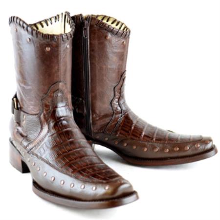 Mensusa Products Wh-Dimond Western Cowboy Boot Bota Europea Piel Caiman con Borde Cafe