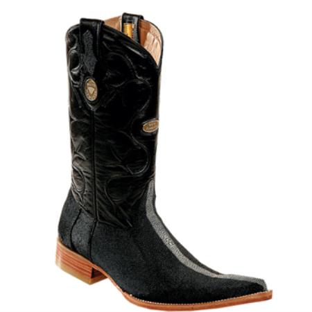 Mensusa Products Wh-Dimond Western Cowboy Boot Mantarraya Perla Pulida Horma 3X Negro