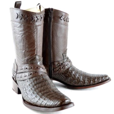 Mensusa Products Wh-Dimond Western Cowboy Boot Bota Europea Piel Caiman Cafe