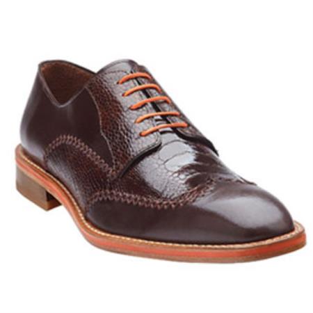 Mensusa Products Belvedere Borgo Ostrich & Calfskin Wingtip Shoes Brown