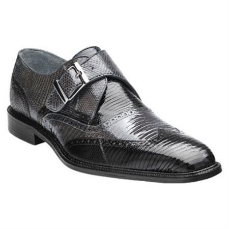 Mensusa Products Belvedere Pasta Lizard Wingtip Monk Strap Shoes Black / Gray