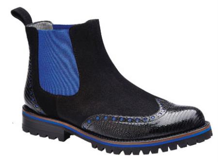 Mensusa Products Belvedere Marte Lizard & Suede Wingtip Boots Black / Navy