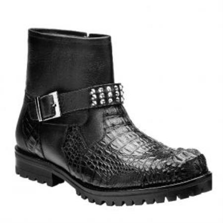 Mensusa Products Belvedere Uovo Hornback & Calfskin Side Zipper Boots Black