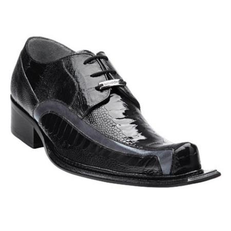 Mensusa Products Belvedere Lorenzo Ostrich & Calfskin Shoes Black