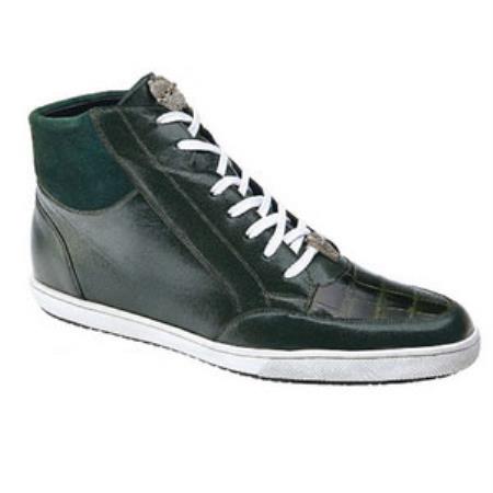Mensusa Products Belvedere Franco Crocodile & Soft Calfskin High Top Sneakers Grass Green