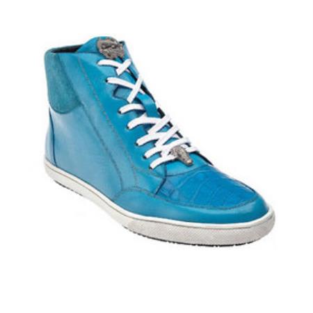 Mensusa Products Belvedere Franco Crocodile & Soft Calfskin High Top Sneakers Baby Blue