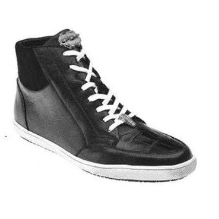 Mensusa Products Belvedere Franco Crocodile & Soft Calfskin High Top Sneakers Black
