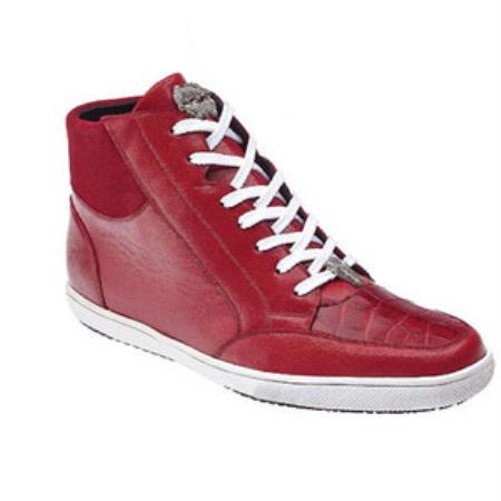 Mensusa Products Belvedere Franco Crocodile & Soft Calfskin High Top Sneakers Red