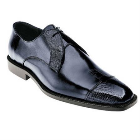 Mensusa Products Belvedere Pisa Ostrich & Calfskin Cap Toe Shoes Navy