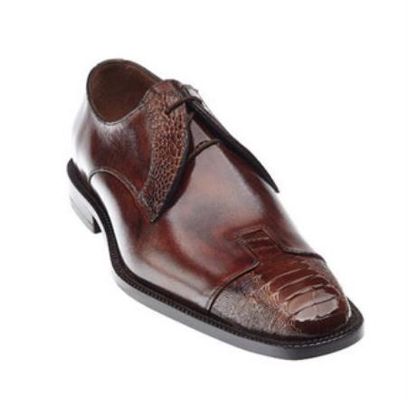 Mensusa Products Belvedere Pisa Ostrich & Calfskin Cap Toe Shoes Camel/Almond
