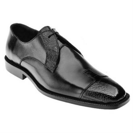 Mensusa Products Belvedere Pisa Ostrich & Calfskin Cap Toe Shoes Black