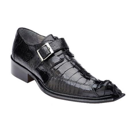 Mensusa Products Belvedere Ebano Hornback & Ostrich Monk Strap Shoes Black