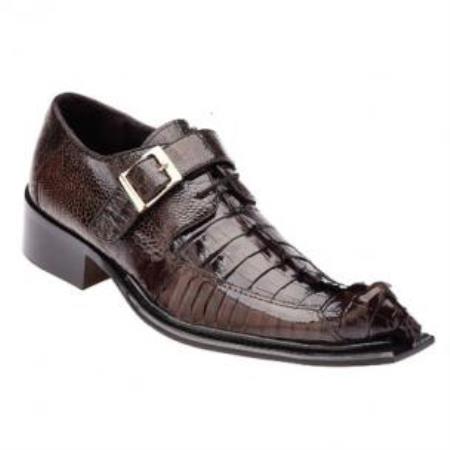 Mensusa Products Belvedere Ebano Hornback & Ostrich Monk Strap Shoes Brown