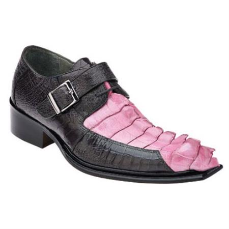 Mensusa Products Belvedere Ebano Hornback & Ostrich Monk Strap Shoes Gray/Pink