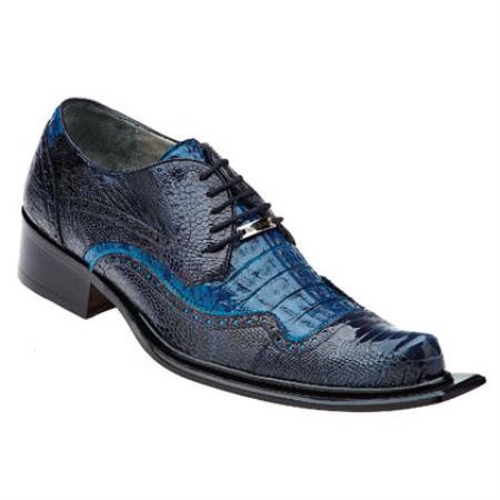 Mensusa Products Belvedere Asino Ostrich & Crocodile ~ Alligator  Shoes Navy/Ocean