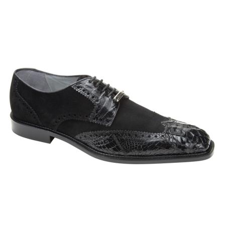 Mensusa Products Belvedere Pergola Crocodile ~ Alligator /Suede Shoes Black