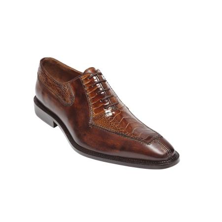 Mensusa Products Belvedere Dino Ostrich & Calfskin Shoes Antique Camel/Almond