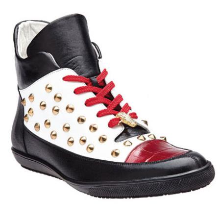 Mensusa Products Belvedere Vale Crocodile & Calfskin Sneakers Red/White