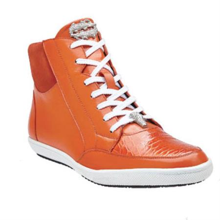 Mensusa Products Belvedere Franco Crocodile & Soft Calfskin High Top Sneakers Orange