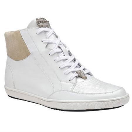 Mensusa Products Belvedere Franco Crocodile & Soft Calfskin High Top Sneakers White