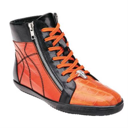 Mensusa Products Belvedere Magic Crocodile & Calfskin Zipper Sneakers Black / Orange