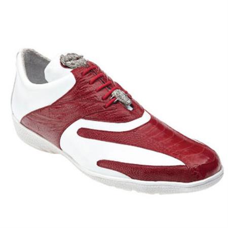 Mensusa Products Belvedere Bene Ostrich & Calfskin Sneakers Red / White