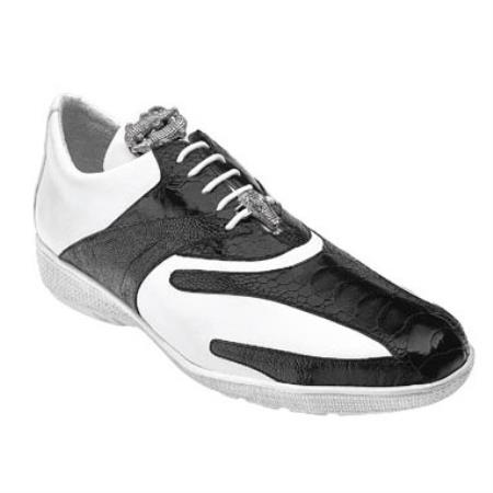 Mensusa Products Belvedere Bene Ostrich & Calfskin Sneakers Black / White