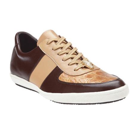 Mensusa Products Belvedere Rana Crocodile & Calfskin Sneakers Brown / Taupe