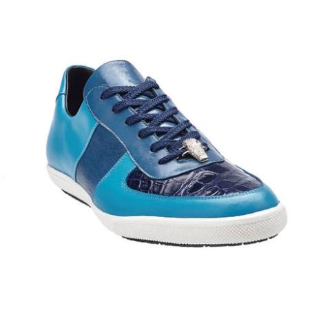 Mensusa Products Belvedere Rana Crocodile & Calfskin Sneakers Baby Blue / Navy