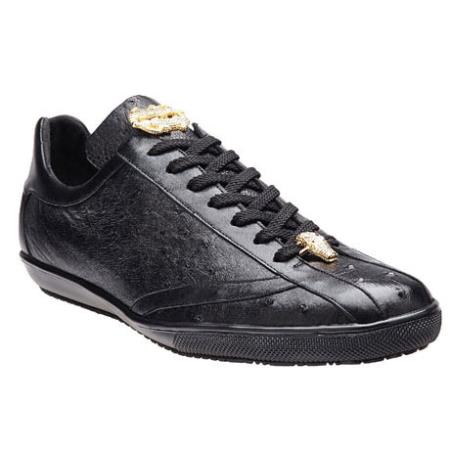 Mensusa Products Belvedere Volta Ostrich & Calfskin Sneakers Black